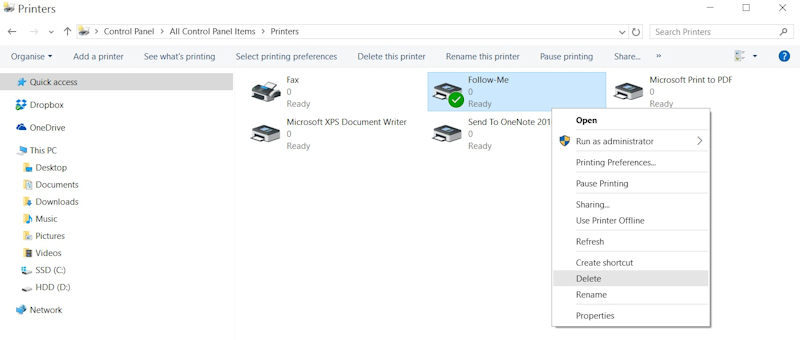 Remove printer on Windows PC
